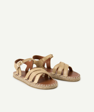 Sandals - Ballerina Tao Categories - GIRLS' SANDALS IN PLAITED LEATHER AND GOLD GLITTER