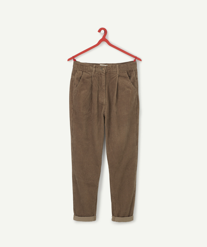 Outlet Tao Categories - GIRLS' STRAIGHT CUT KHAKI CORDUROY TROUSERS