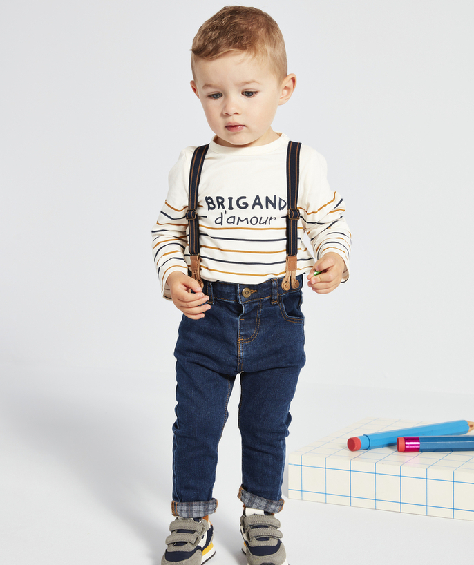 Jeans Tao Categories - BABY BOYS' STRAIGHT DENIM JEANS WITH REMOVABLE BRACES
