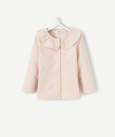 Cardigan Tao Categories - BABY GIRLS' POWDER PINK SPARKLING POPPER-FASTENED JACKET WITH A FRILLY NECK