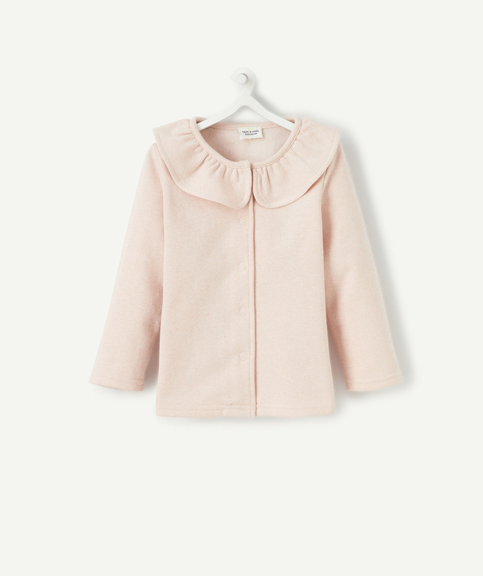Outlet Tao Categories - BABY GIRLS' POWDER PINK SPARKLING POPPER-FASTENED JACKET WITH A FRILLY NECK