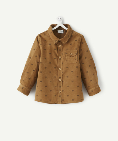 Shirt and polo Tao Categories - BOYS' BROWN CORDUROY SHIRT WITH BEAR MOTIFS