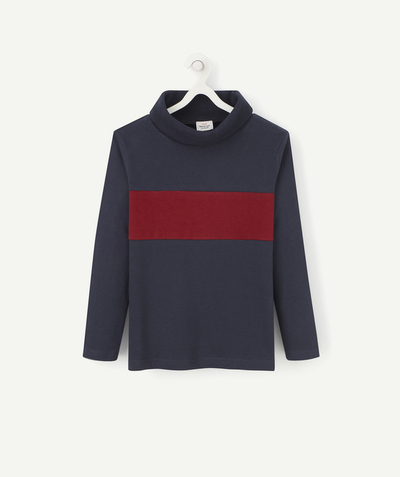 Boy Nouvelle Arbo   C - BABY BOYS' ROLL COLLAR NAVY BLUE AND RED TURTLENECK TOP