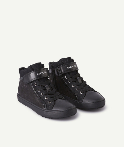 GEOX ® Tao Categories - SHINY BLACK HIGH-TOP TRAINERS WITH STARRY FABRIC