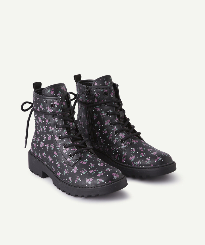 Back to school collection Tao Categories - GIRLS' BLACK FLOWER-PATTERNED BOOTS