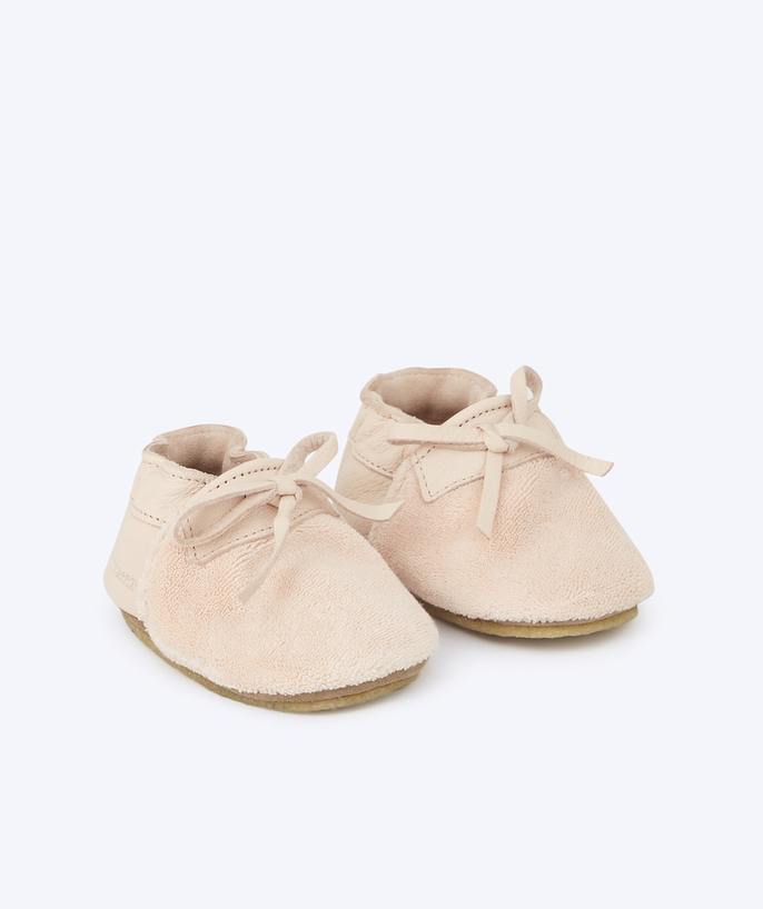 ROBEEZ ® Tao Categories - BABIES' BOOTIES IN LEATHER AND PALE PINK CREPE