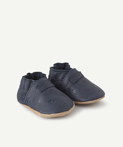 Baby boy Nouvelle Arbo   C - BABIES' NAVY BLUE LEATHER BOOTIES WITH MUSHROOMS