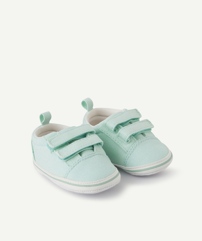 Accessories Tao Categories - BABY GIRLS' MINT TRAINER-STYLE SLIPPERS WITH SCRATCH FASTENING