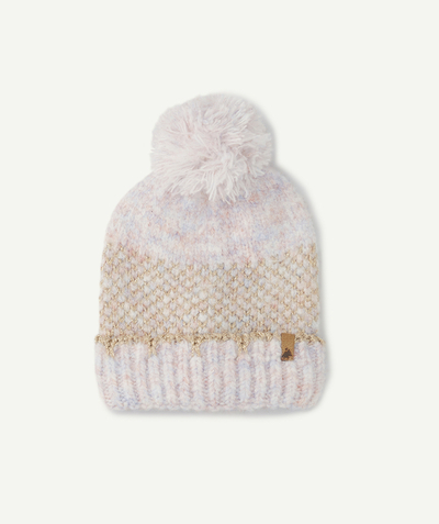 Accessories Nouvelle Arbo   C - GIRLS' PINK AND PALE PURPLE HAT WITH GOLD COLOR DETAILS AND A POMPOM