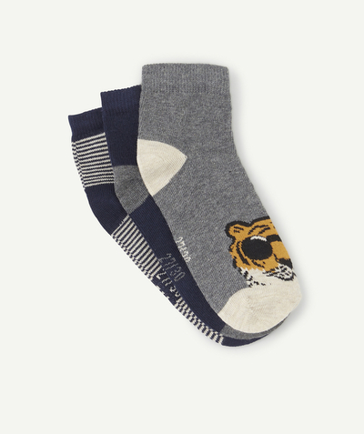 Boy Nouvelle Arbo   C - PACK OF THREE PAIRS OF BOYS' STRIPED SOCKS WITH ANIMALS