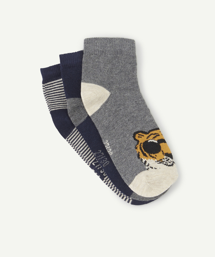 Underwear Tao Categories - PACK OF THREE PAIRS OF BOYS' STRIPED SOCKS WITH ANIMALS
