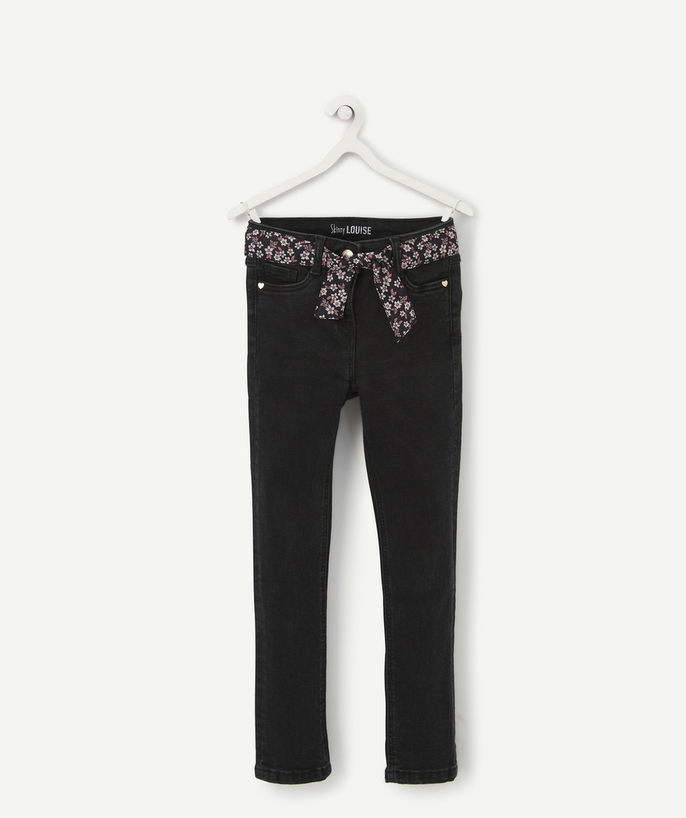 Jeans Tao Categories - SKINNY BLACK LESS WATER DENIM TROUSERS WITH A FLOWER-PATTERNED BELT