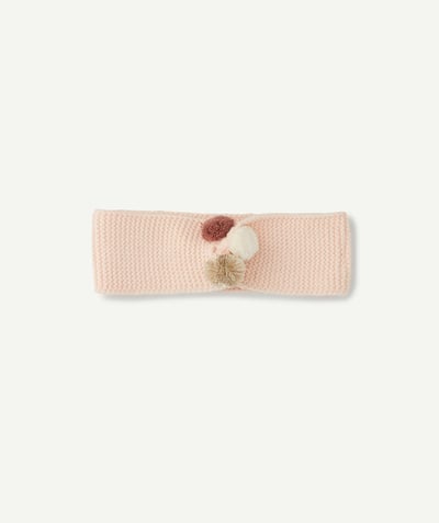 Outlet Tao Categories - BABY GIRLS' PALE PINK KNITTED HAIRBAND WITH POMPOMS