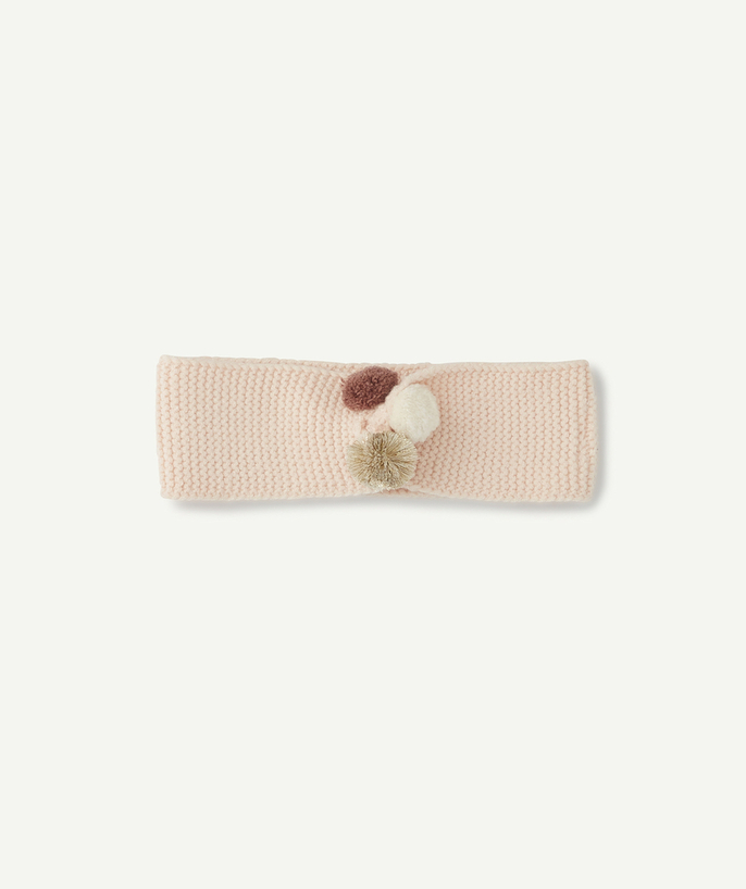 Hair Accessories Tao Categories - BABY GIRLS' PALE PINK KNITTED HAIRBAND WITH POMPOMS