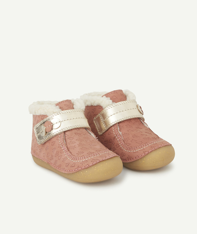 Baby girl Nouvelle Arbo   C - PINK BABY BOOTIES WITH FIR TREE PATTERN AND SHERPA