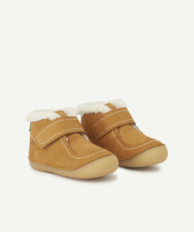 Shoes, booties Tao Categories - CAMEL LEATHER BABY BOOTIES WITH SHERPA