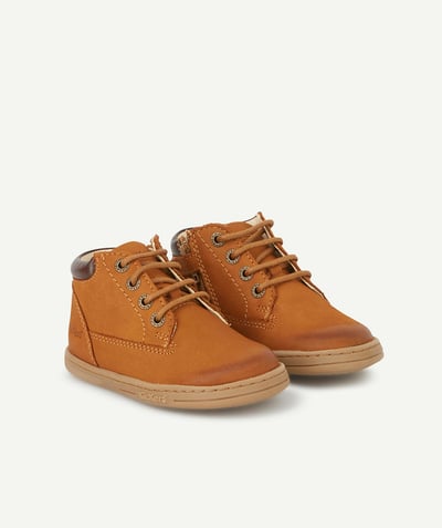 Back to school collection Nouvelle Arbo   C - BABIES' CAMEL AND BROWN LEATHER ANKLE BOOTS WITH LACES