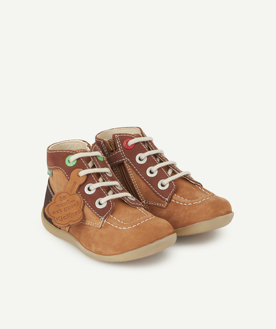 Back to school collection Nouvelle Arbo   C - CAMEL LEATHER BABY BOOTIES WITH LACE AND ZIP