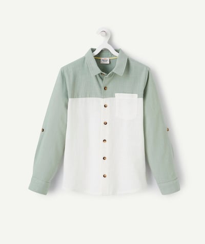 Shirt - Polo Nouvelle Arbo   C - BOYS' GREEN AND WHITE COTTON SHIRT