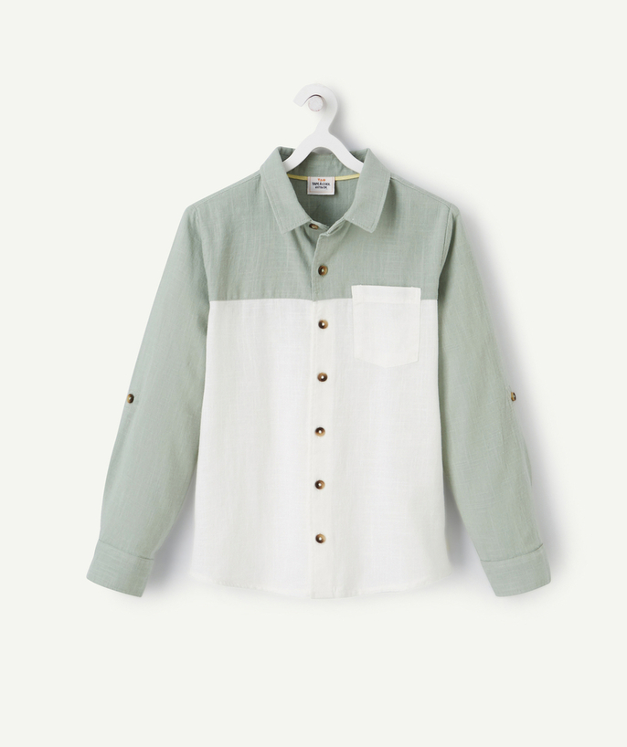 Shirt - Polo Tao Categories - BOYS' GREEN AND WHITE COTTON SHIRT
