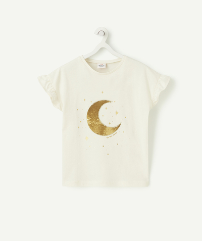 Outlet Tao Categories - GIRLS' T-SHIRT IN CREAM ORGANIC COTTON WITH REVERSIBLE SEQUINS