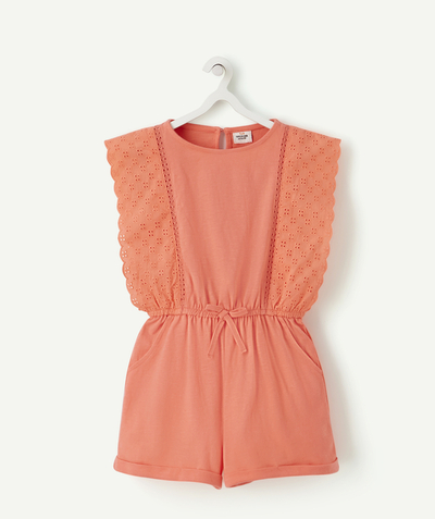 Private sales Tao Categories - GIRLS' PLAYSUIT IN PINK COTTON WITH BRODERIE ANGLAIS