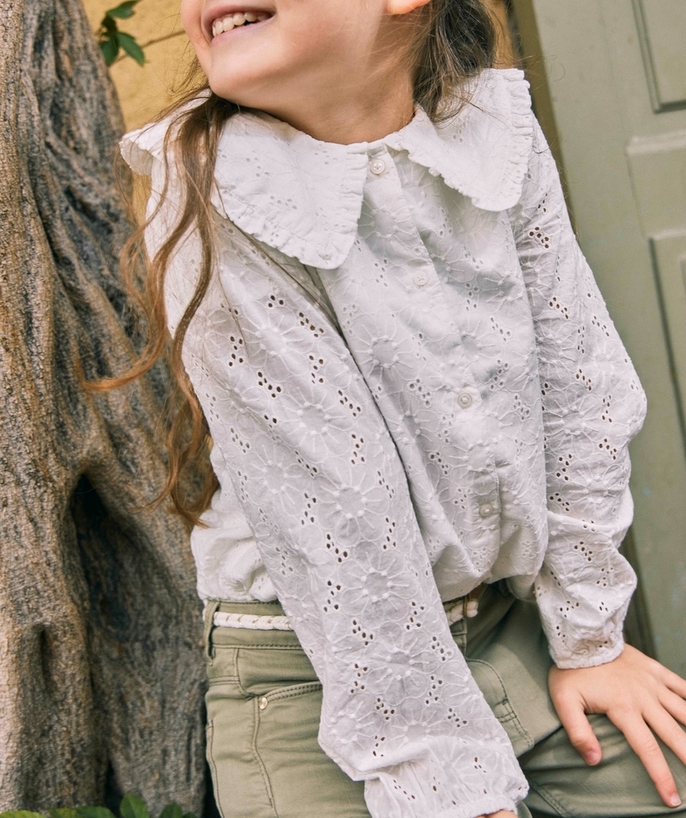 Shirt - Blouse Tao Categories - GIRLS' WHITE BRODERIE ANGLAIS BLOUSE WITH A PETER PAN COLLAR