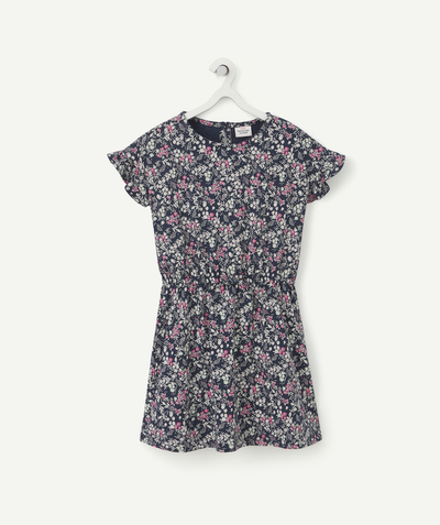 Dress Nouvelle Arbo   C - GIRLS' DRESS IN NAVY BLUE WITH A FLORAL PRINT