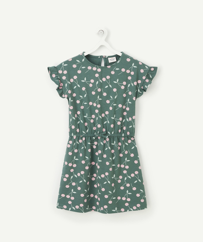 Dress Nouvelle Arbo   C - GIRLS' DRESS IN GREEN PRINTED WITH CHERRIES