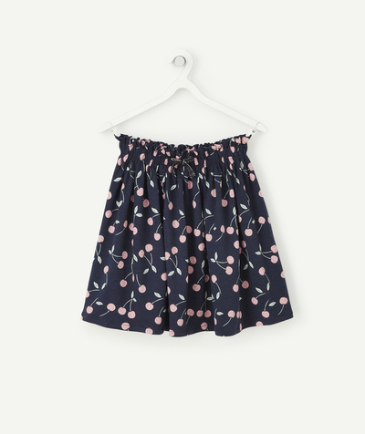 Girl Nouvelle Arbo   C - GIRLS' NAVY BLUE CIRCLE SKIRT PRINTED WITH CHERRIES