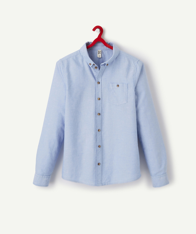 Tee-shirt, shirt, polo Tao Categories - BOYS' LIGHT BLUE ORGANIC SHIRT WITH BUTTONS