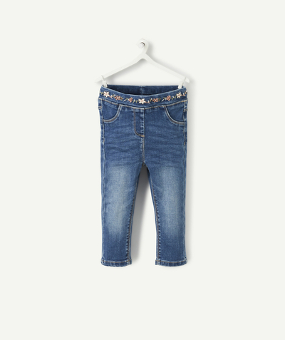 Jeans Tao Categories - BABY GIRLS' DENIM TREGGINGS WITH EMBROIDERY ON THE BELT