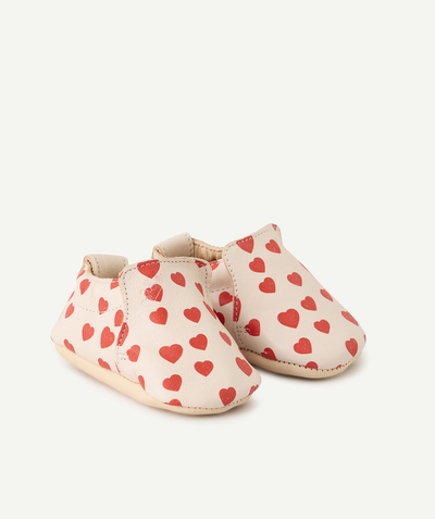 Brands Nouvelle Arbo   C - BABY GIRLS' LEATHER SLIPPERS PRINTED WITH HEARTS