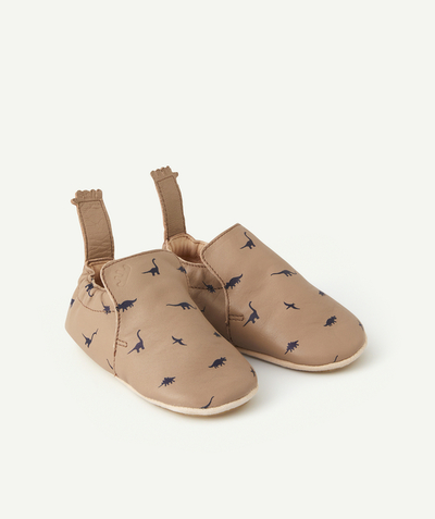 EASY PEASY ® Tao Categories - TAUPE LEATHER DINOSAUR PRINT BOOTIES