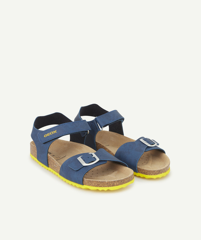 Sandals - moccasins Tao Categories - GHITA NAVY BLUE HOOK AND LOOP-FASTENED SANDALS WITH YELLOW DETAILS
