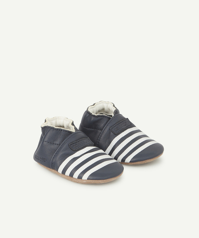 Baby boy Nouvelle Arbo   C - BABIES' NAVY BLUE LEATHER BOOTIES WITH WHITE STRIPES