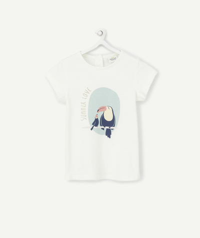 ECODESIGN Nouvelle Arbo   C - BABY GIRLS' T-SHIRT IN ORGANIC COTTON WITH A MESSAGE AND TOUCANS