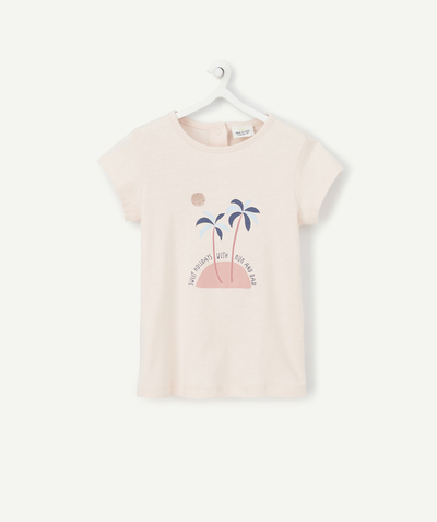T-shirt - sous-pull Categories Tao - T-SHIRT BÉBÉ FILLE EN COTON BIO ROSE PÂLE AVEC PALMIERS