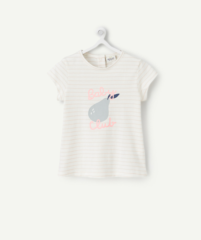 Outlet Tao Categories - BABY GIRLS' PINK AND WHITE STRIPED T-SHIRT IN ORGANIC COTTON