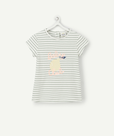 Outlet Tao Categories - BABY GIRLS' T-SHIRT IN GREEN AND WHITE STRIPED ORGANIC COTTON