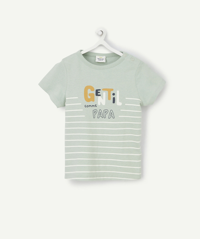 New collection Nouvelle Arbo   C - BABY BOYS' T-SHIRT IN RECYCLED FIBERS WITH GREEN AND WHITE STRIPES