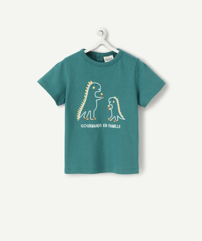 Baby boy Tao Categories - BABY BOYS' T-SHIRT IN DARK GREEN RECYCLED FIBERS WITH DINOSAURS