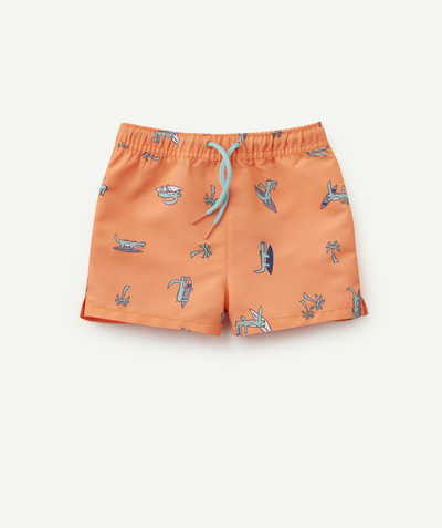 Baby boy Nouvelle Arbo   C - BABY BOYS' ORANGE SWIM SHORTS IN RECYCLED FIBRES WITH A CROCODILE PRINT