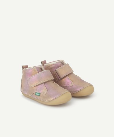 Baby girl Nouvelle Arbo   C - BABY GIRLS' SABIO PINK MULTICOLOURED LEATHER BOOTIES WITH HOOK AND LOOP FASTENING