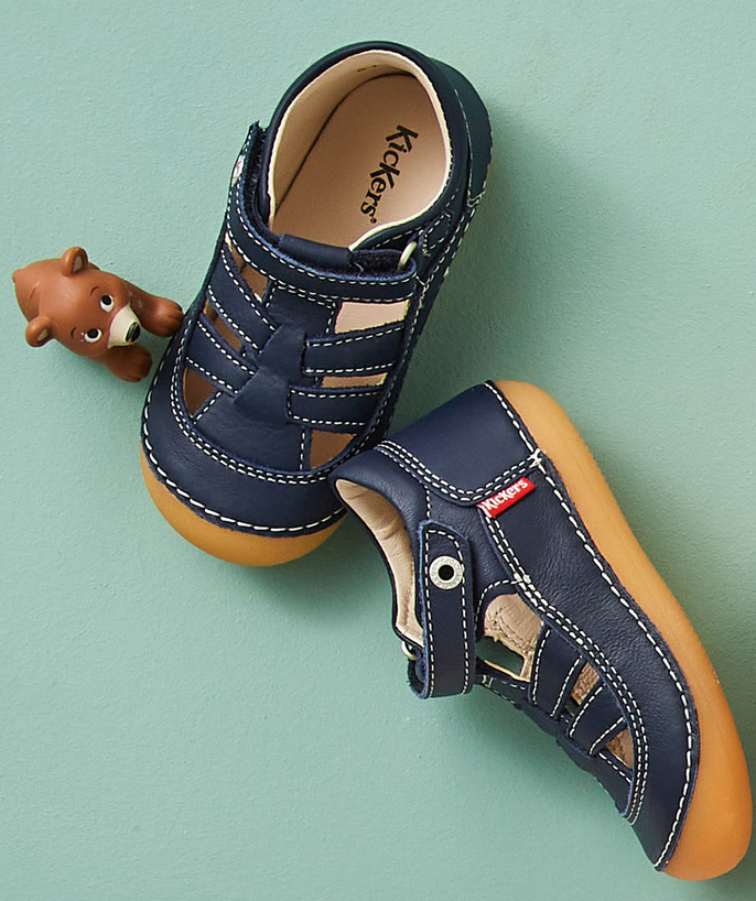KICKERS ® Tao Categories - BABIES' NAVY BLUE LEATHER SANDALS