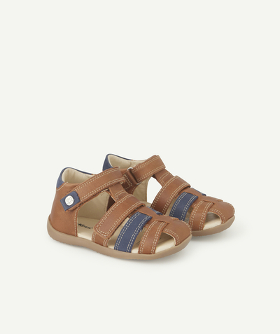 KICKERS ® Tao Categories - BABIES' CAMEL AND NAVY BLUE LEATHER BIPOD SANDALS