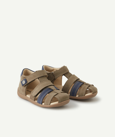 KICKERS ® Tao Categories - BABY BOYS' KHAKI AND NAVY BLUE LEATHER BIPOD SANDALS