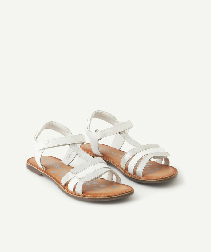 KICKERS ® Tao Categories - GIRLS' DIAMANTO SILVER AND WHITE LEATHER SANDALS