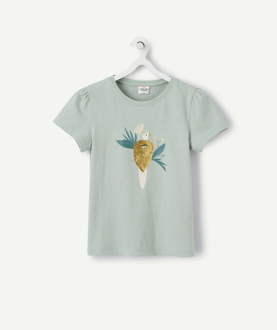 ECODESIGN Tao Categories - GIRLS' T-SHIRT IN ORGANIC COTTON WITH A SEQUINNED BIRD