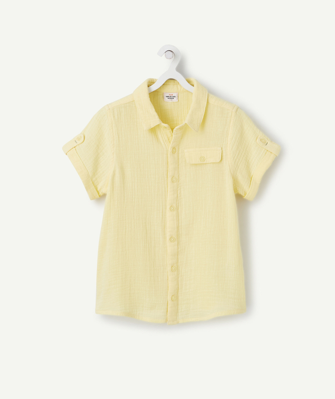 Shirt - Polo Tao Categories - BOYS' SHORT-SLEEVED YELLOW COTTON GAUZE SHIRT